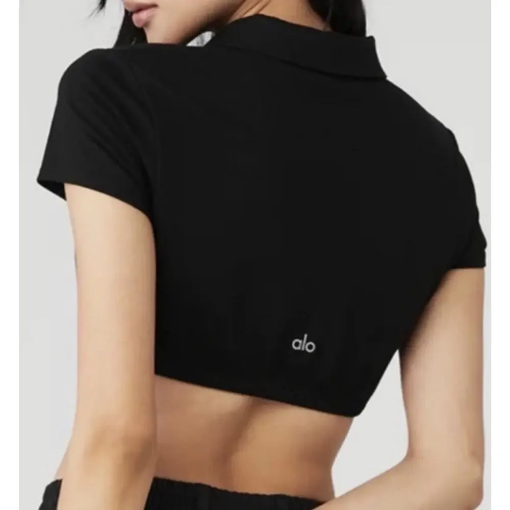 ALO Cropped Prestige Polo Black Size Medium